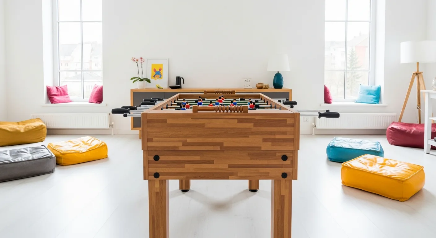 Baby-foot en bois massif dans un salon lumineux